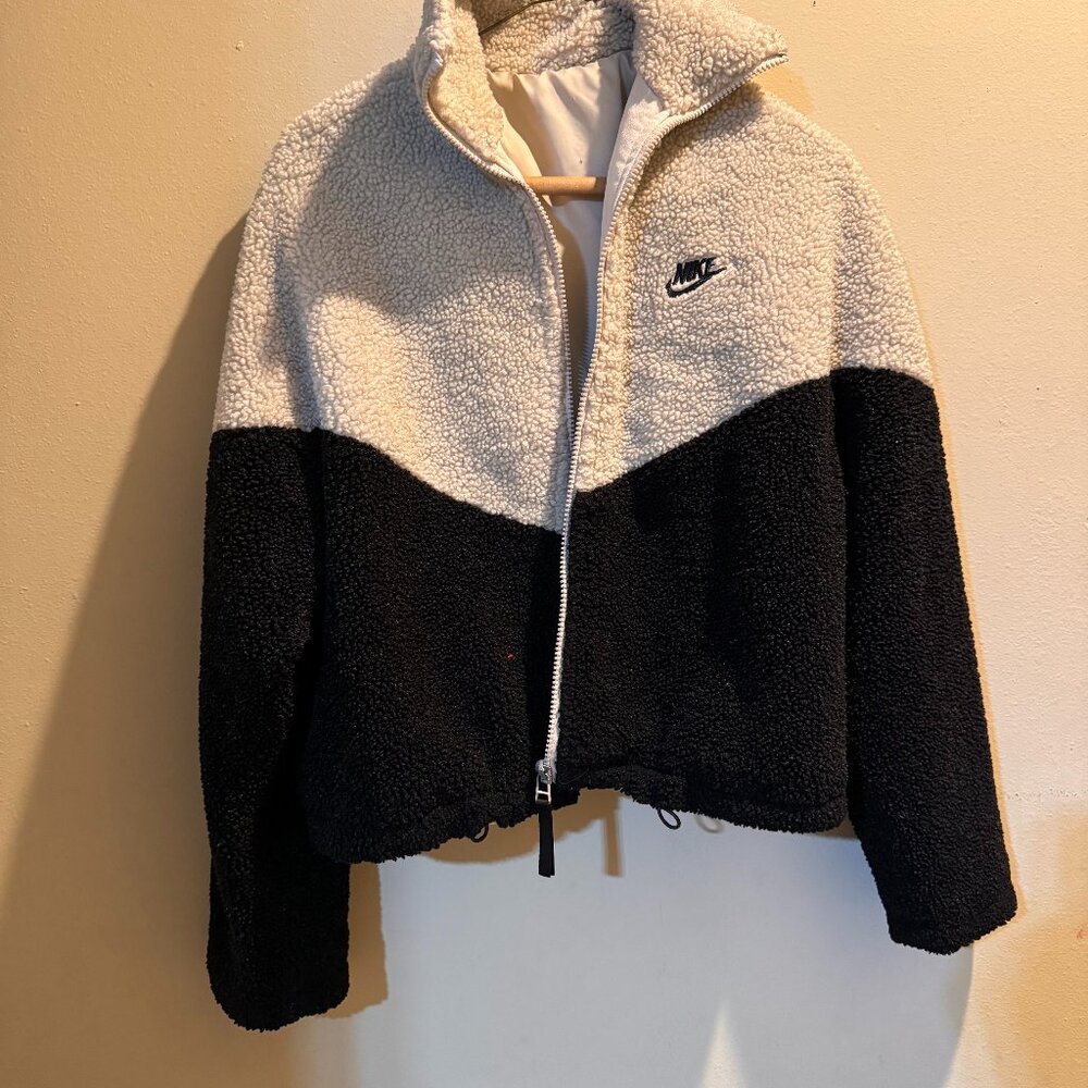 Nike Black and White Sherpa Cowl Sweater